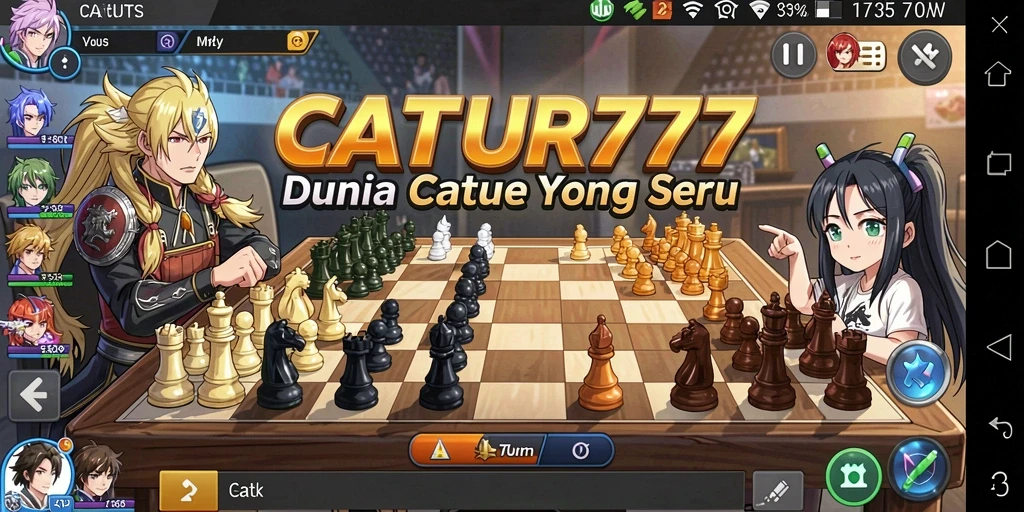 Tampilan screenshot utama CATUR777 dengan karakter anime dan papan catur.