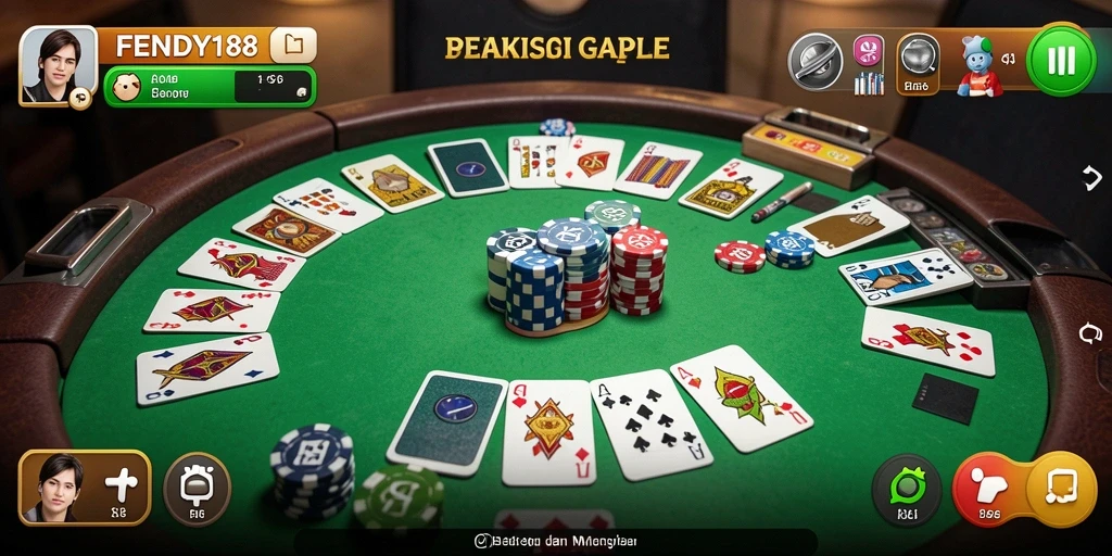Tampilan gameplay FENDY188 dengan suasana permainan Gaple yang menyenangkan.
