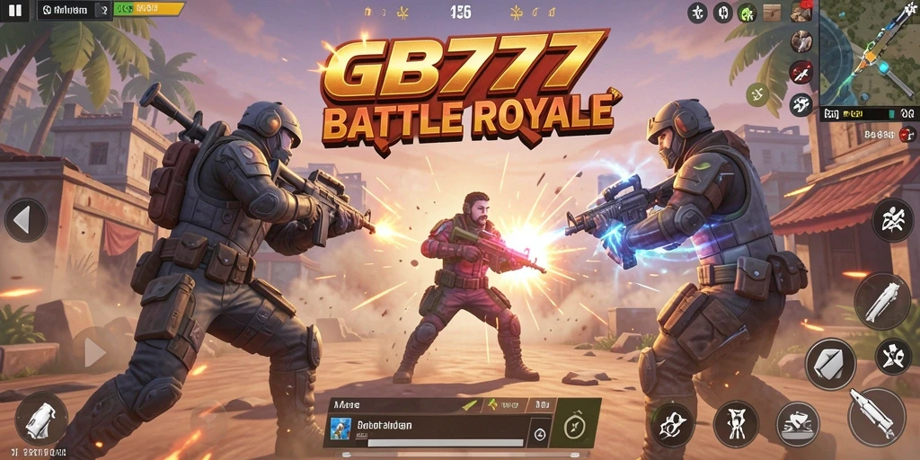 Tampilan gameplay seru dalam GB777 dengan aksi pertarungan Battle Royale.