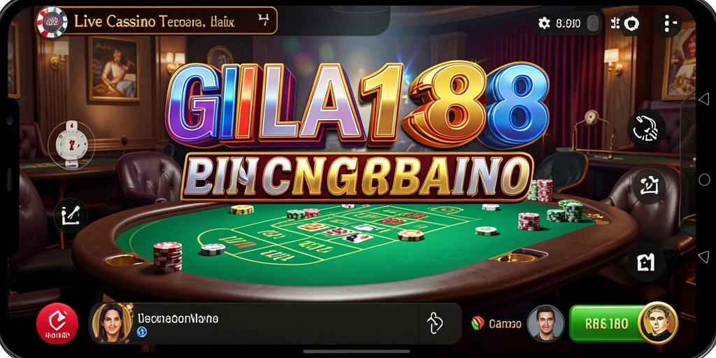 Screenshot gameplay GILA138 menunjukkan dealer langsung dan suasana kasino yang nyata.