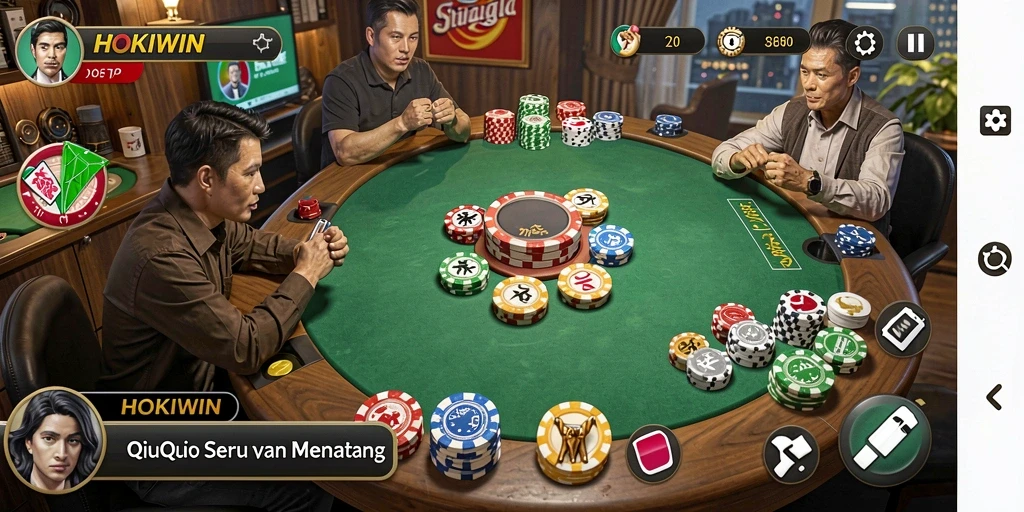 Gameplay seru HOKIWIN dengan kartu QiuQiu.