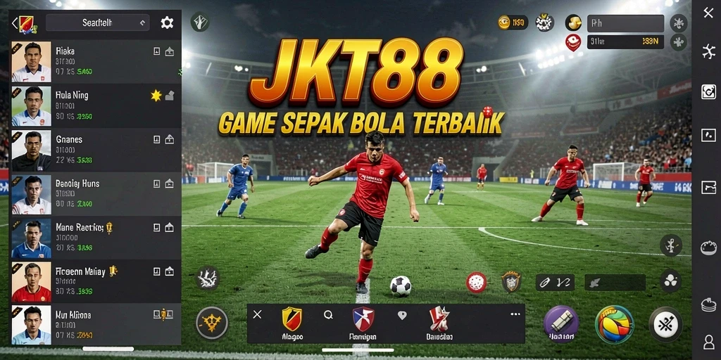 Screenshot gameplay JKT88 menampilkan pertandingan sepak bola yang intens.