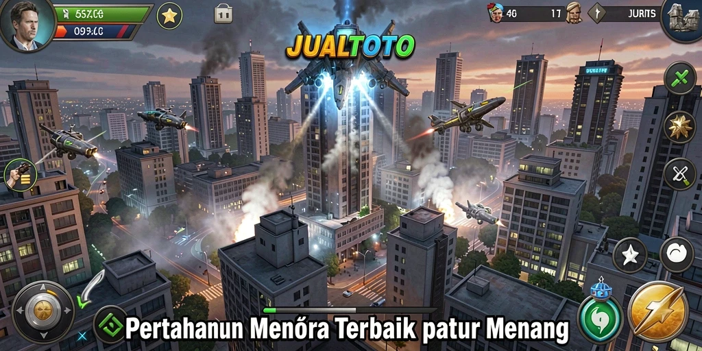 Tampilan menara dan serangan musuh dalam JUALTOTO.