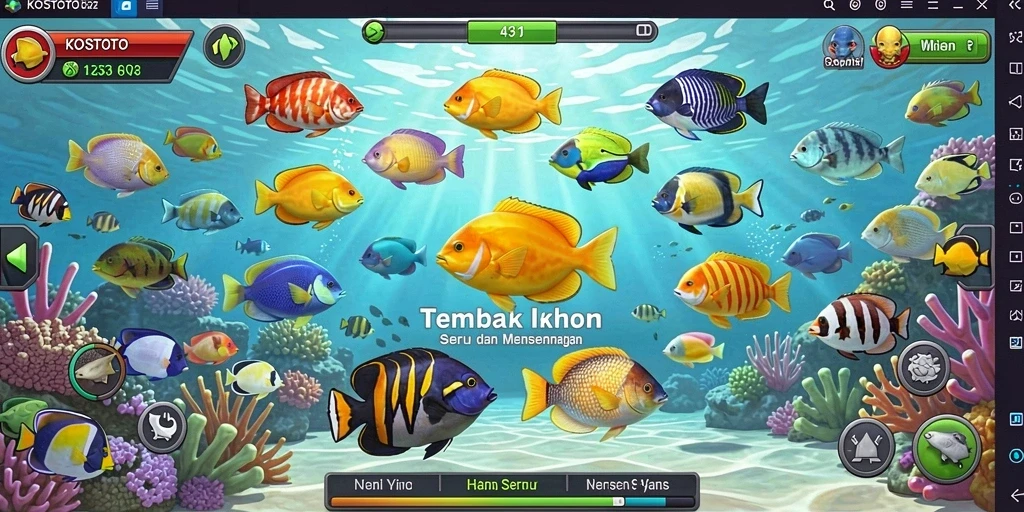 Tampilan gameplay KOSTOTO yang menarik dengan aksi tembak ikan.