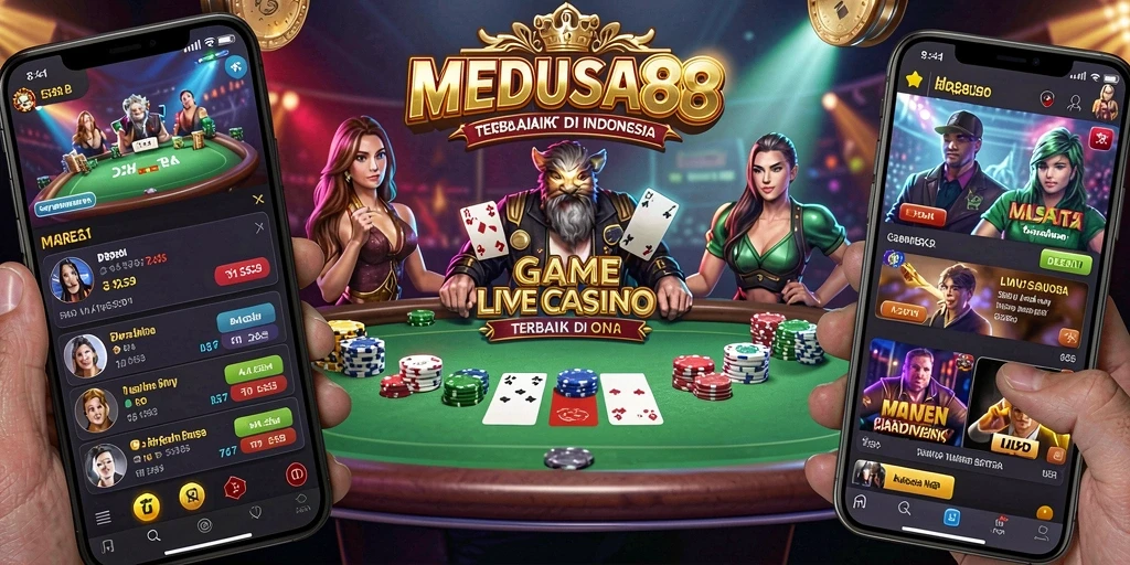 Screenshot gameplay Live Casino di MEDUSA88 dengan dealer profesional.