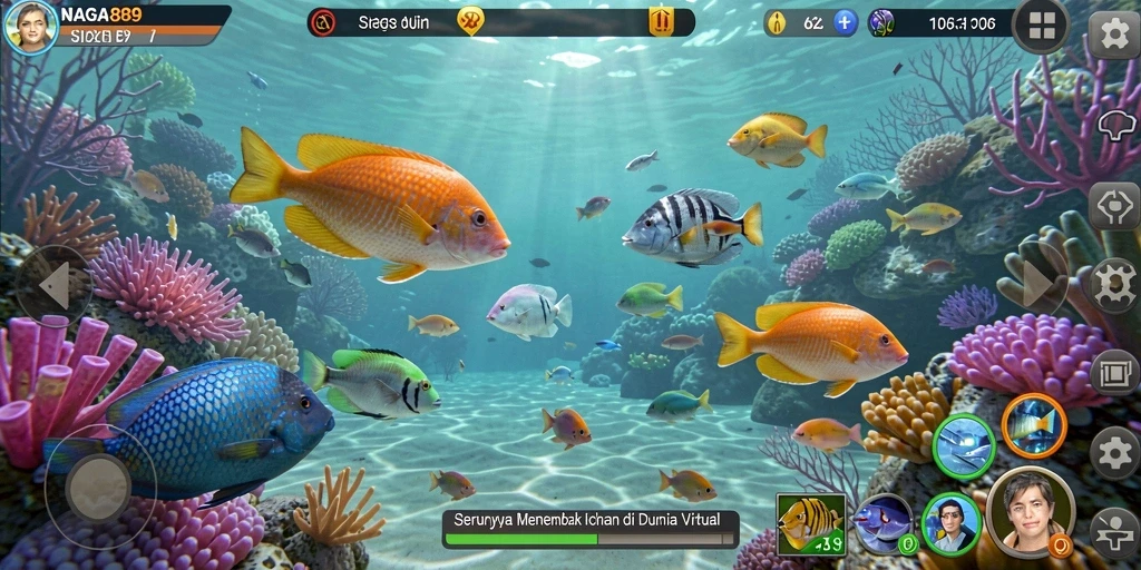 Screenshot gameplay Tembak Ikan NAGA889 yang penuh warna dan menarik.