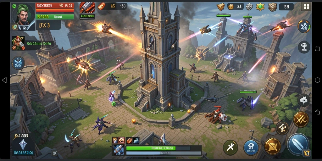 Tampilan gameplay menara pertahanan yang intens dan menantang.