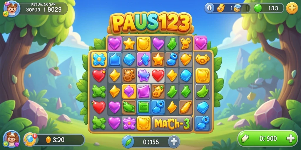 Tangkapan layar PAUS123 menampilkan gameplay Match-3 yang seru.