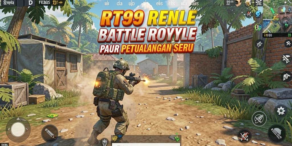Tangkapan layar utama RT99 menampilkan aksi mendebarkan di arena Battle Royale.