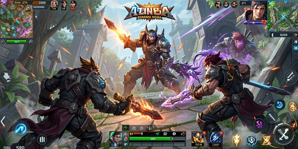 Tampilan gameplay MOBA yang menegangkan dan penuh strategi.