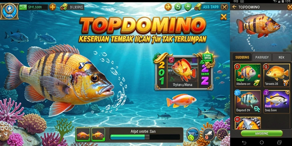 Tampak aksi seru menembak ikan di dalam game TOPDOMINO.