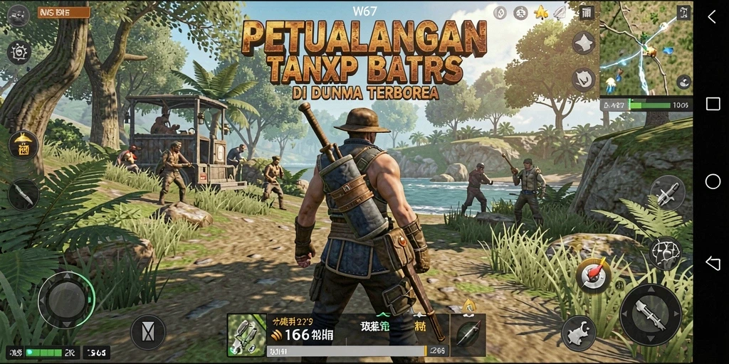 Screenshot menampilkan karakter dalam petualangan dunia terbuka yang luas.