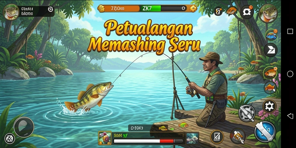 Screenshot gameplay ZK7 dengan pengalaman memancing yang menarik.